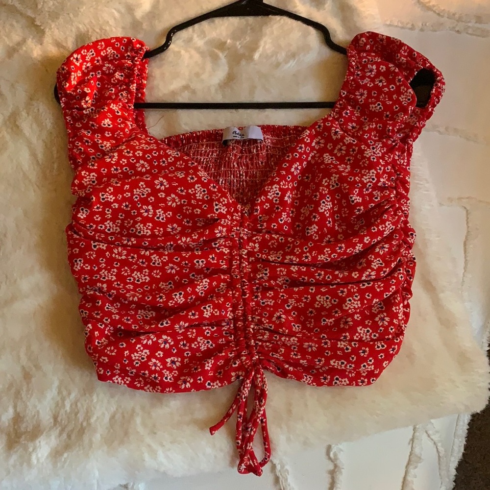 Adika Red Flower Cinched Crop Top